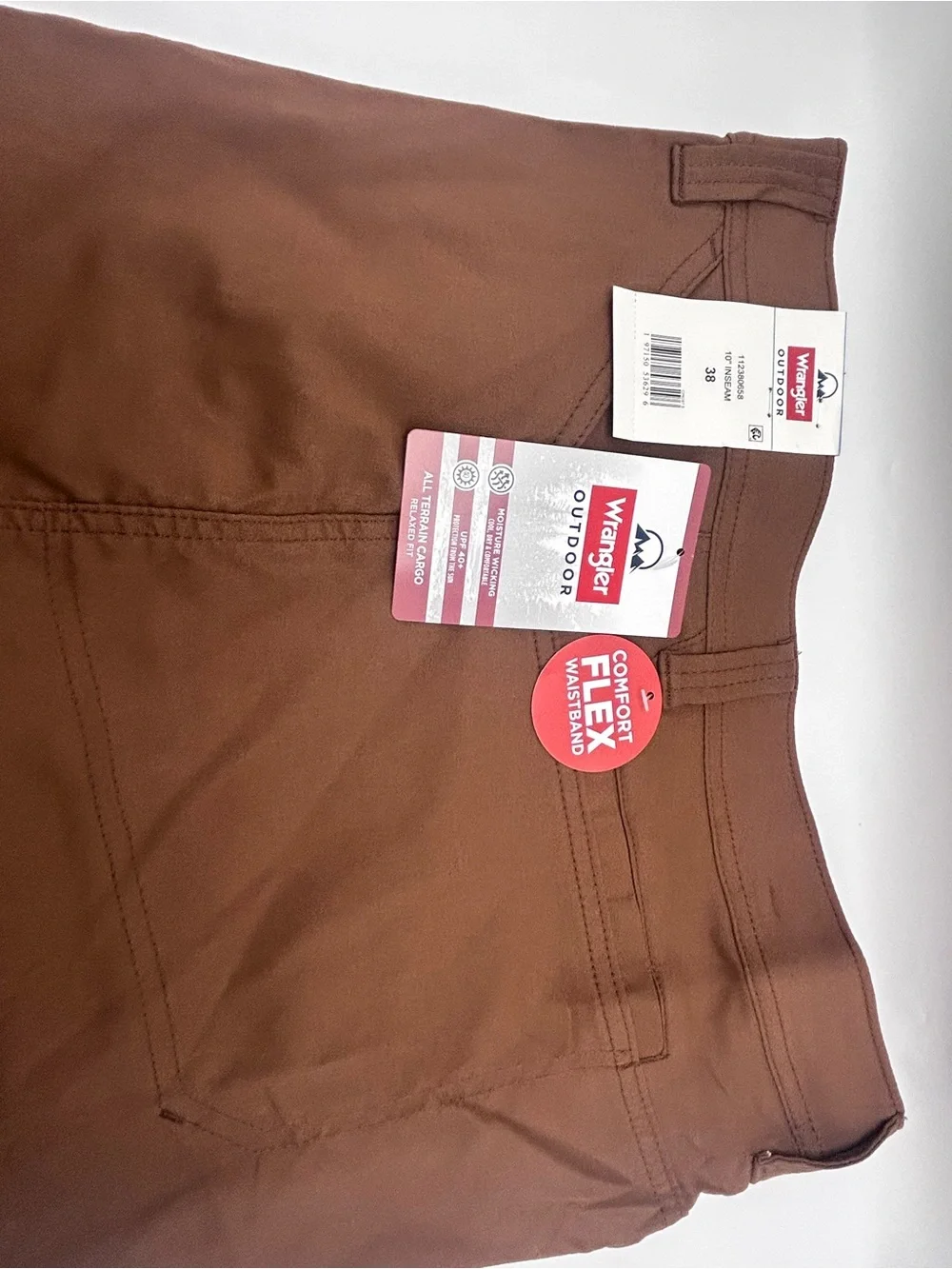 Wrangler Outdoor Brown Flex Waist Cargo Shorts with Zip Pocket